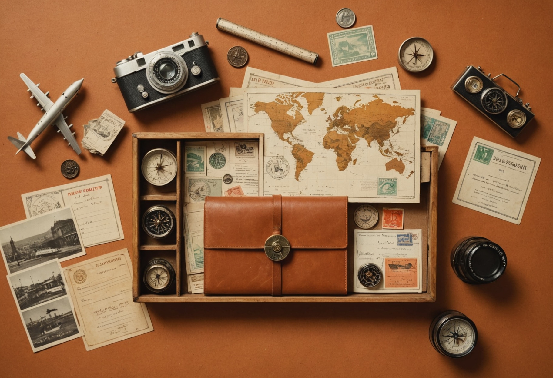 Viajes Escoto — sellos y ticket de vuelo antiguo