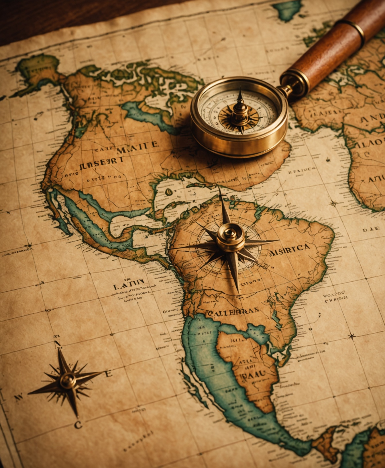Viajes Escoto — mapa antiguo de Latinoamérica con marcador de ruta